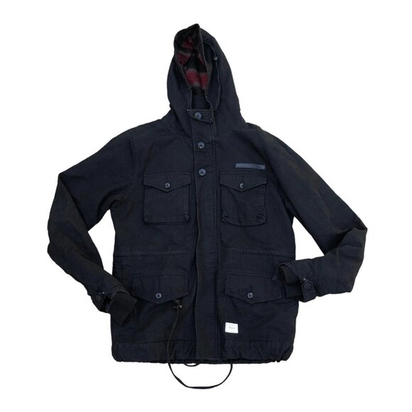ORISUE Winter Jacket MEDIUM Flannel Lined Thick Hoodie Zipper Button Black Mens - Picture 1 of 13